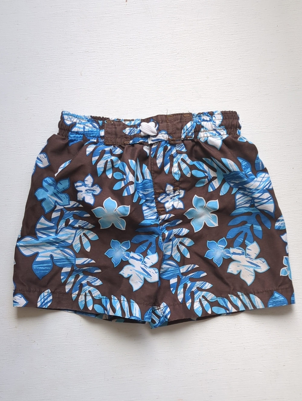 Circo Brown Swim Shorts with Blue Hawaiian Floral Print